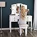 SONGMICS Vanity Set Tri-folding Mirror Make-up Dressing Table Cushioned Stool 5 Drawers White URDT108M