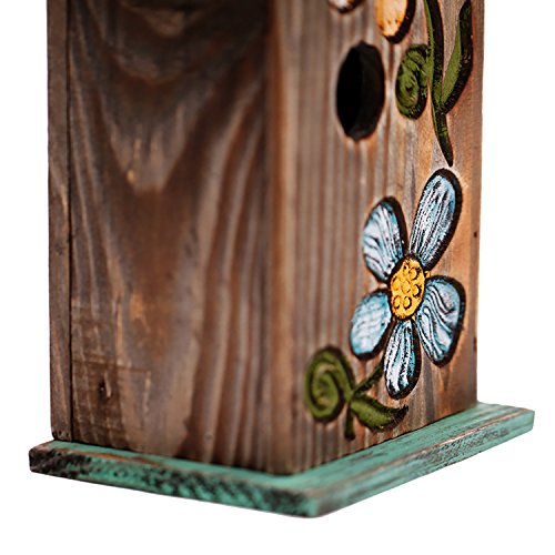 CEDAR HOME Hanging Bird House Outdoor Garden Patio Decorative Resin Pet Cottage Carved Bouquet Wooden Birdhouse, Brown