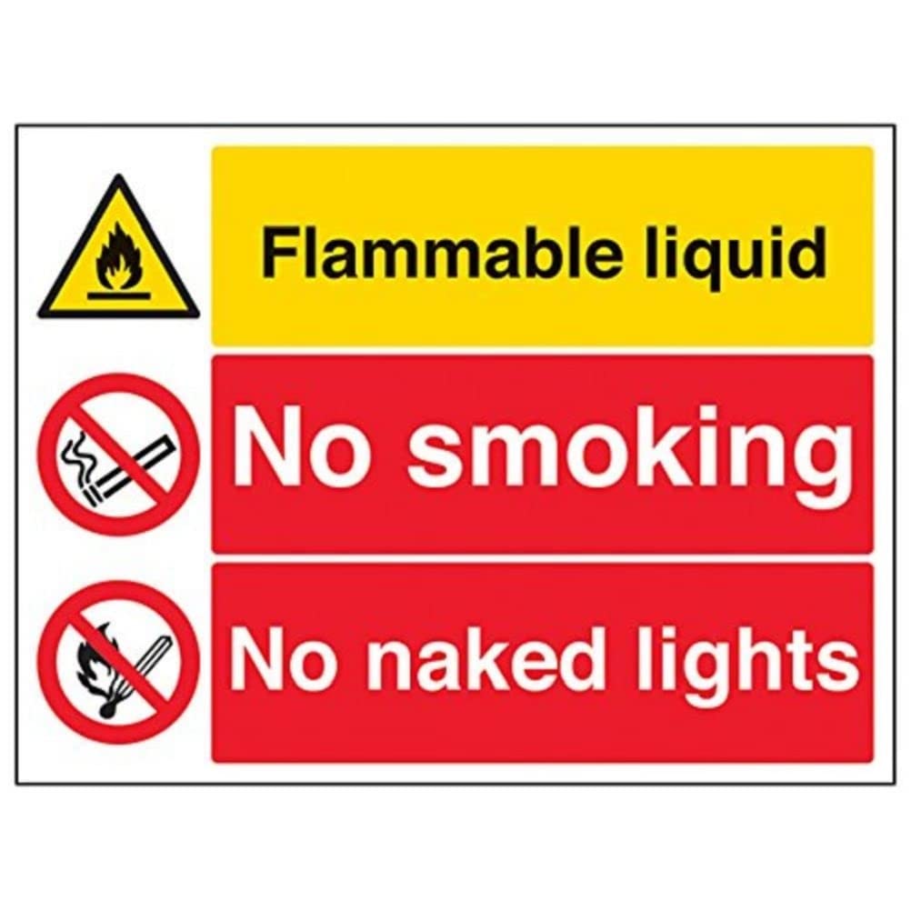 V Safety,Black/Red/Yellow,69041BF-S Flammable Liquid/No Smoking/No Naked Lights Warning Sign - Landscape - 400mm x 300mm - Self Adhesive Vinyl — image 1