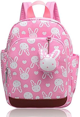 WOERKAZLD Kids Cartoon School Bags Child Anti Lost backpack bear rabbit pendant Suitable for 1-5 year olds children (PINK)