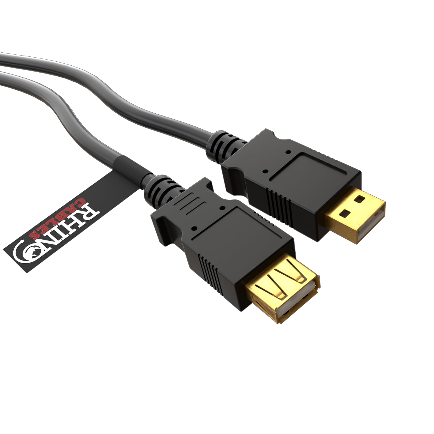 rhinocables USB 2.0 Cable USB Extension Cable Lead Wire A to A Black & Gold Male to Female Socket Home & Office Use (1m)