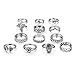 Zealmer Retro Silver Set of Rings Fatima Moon Flower Crown Elephant Rhinestone Knuckle Statement Ring Set