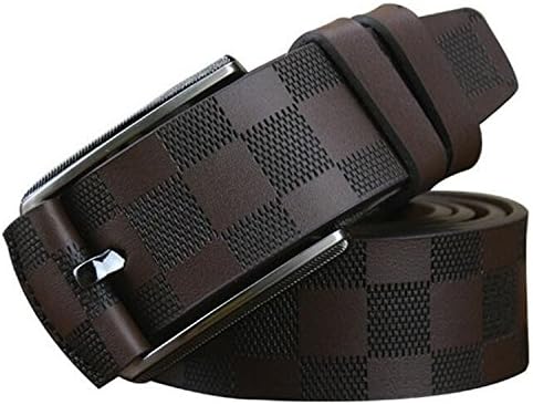 Also Easy Style Men Luxury Brand Name Designer Plaid Pattern Genuine Leather Wide Belts New NEW Fashion Man Accessories Brown 105cm