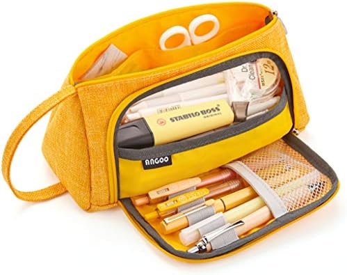 Angoobaby 大容量 ペンケース 多機能 筆箱 化粧ポーチ 男の子 女の子 子供 小学生 中学生 高校生 大学生 社会人用 オレンジ