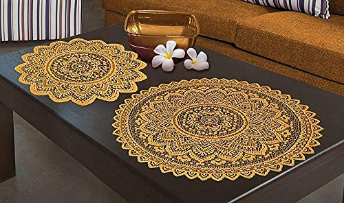 MforStyle PAIR of Doilie Doily Table Place Mat Lace - White or Brown or Antique Gold - Round - Medium or Large - (ANTIQUE GOLD MEDIUM 16" (40cm))