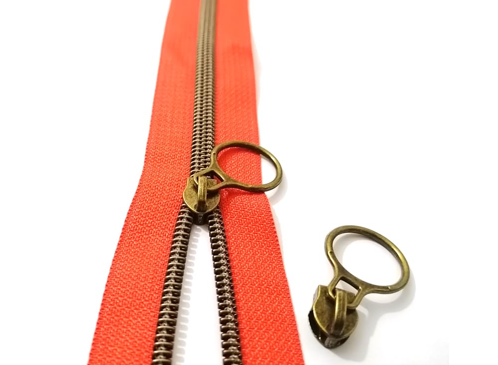 Photo 1 of #5 Antique Brass Metallic Nylon Coil Zippers by The Yard Bulk Beige Tape 10 Yards with 20pcs Sliders for DIY Sewing Tailor Craft Bag (Anti-Brass Orange)