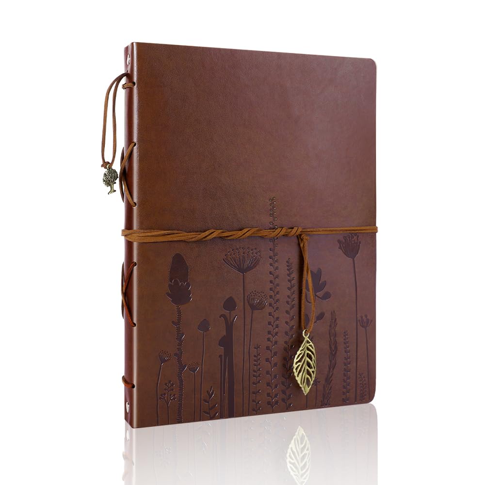 ThxMadam Vintage Leather Scrapbook Photo Album Wedding Guest Book Memory Book with 60 Black Pages Present for Christmas Valentines Anniversary Mother's Day Birthday for Wife Mum Daughter Girlfriend