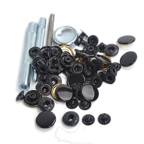 15 Sets 15mm Shinny Black Snap Fasteners Press Studs Kit Sewing Buttons Adding Secure Closure to Jackets, Jeans, Leather Craft ,Bags, Straps and Other Sewing Projects Clothes Repair - Thumbnail 2
