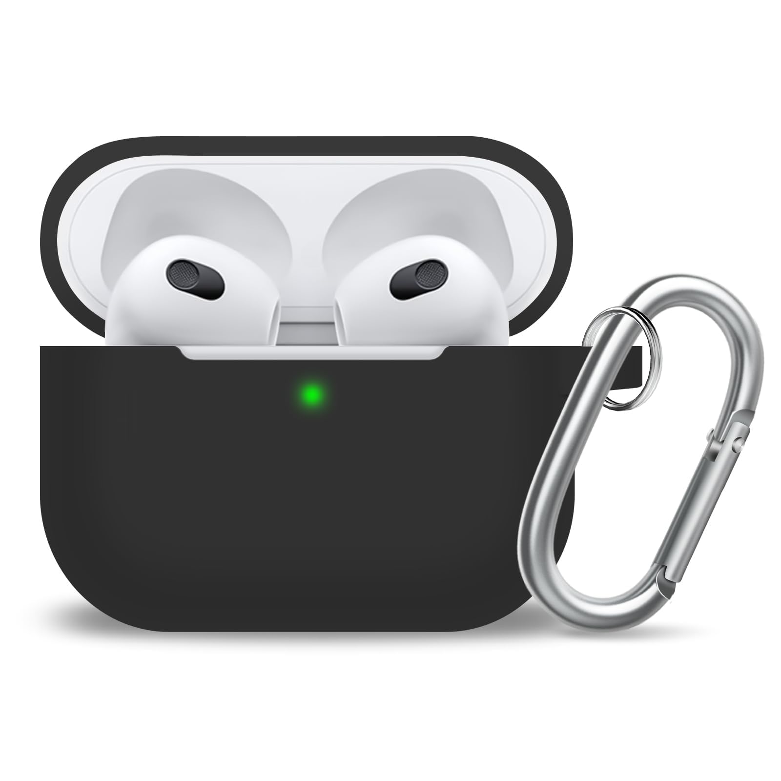 Photo 1 of MOLOPPO for AirPods 3 Case Cover, Silicone Protective Accessories Skin with Keychain and Cleaner Kit Compatible with Apple AirPod 3rd Generation 2021 for Women Men,Front LED Visible-Black