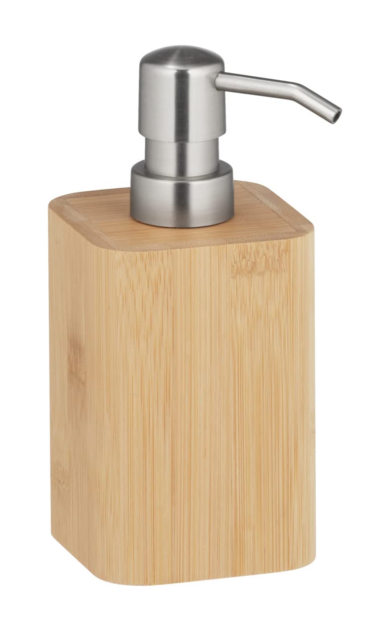 WENKO Bamboo Soap Dispenser, Refillable Pump Bottle Made of Sustainable Bamboo, Pump Dispenser for Kitchen and Bathroom, Bathroom Accessory with Capacity for up to 220 ml Soap, 9.3 x 16.5