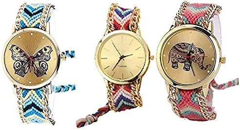Freny Exim Analogue Multicolor Dial Women's & Girl's Combo Of 3 Watch -Geneva Hathi Effil Buttf