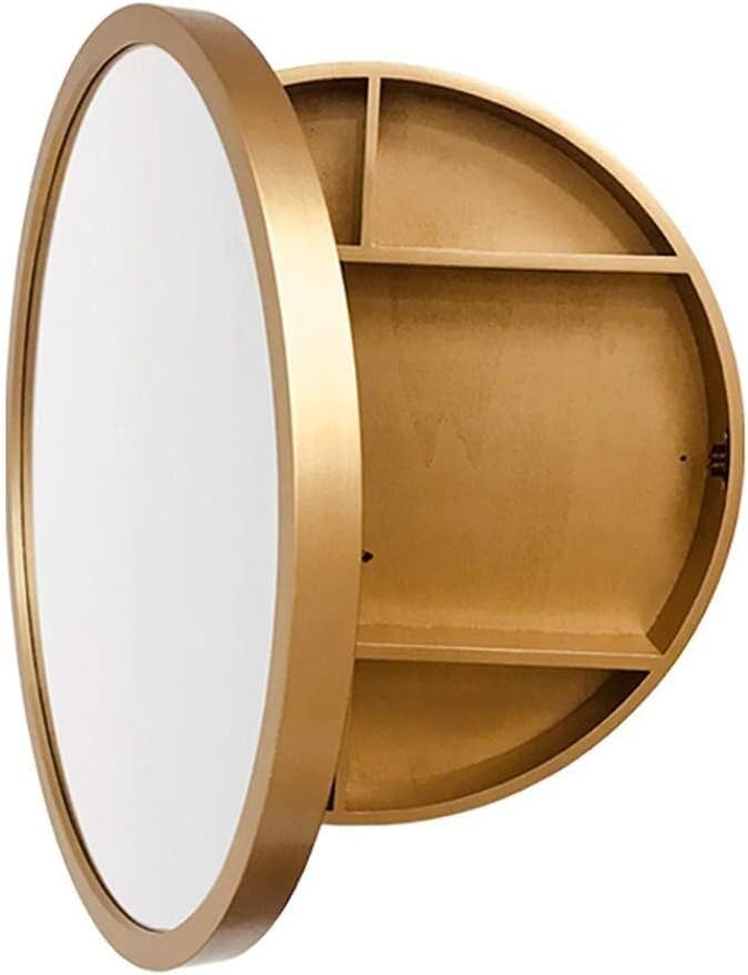 Amazon Com Round Bathroom Mirror Cabinet Bathroom Wall Storage Cabinet Mirror Medicine Cabinet With Slow Close Wooden Frame 3 Level Color Gold Size O50cm Home Kitchen