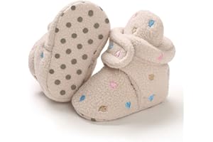 E-FAK Newborn Baby Cozy Fleece Booties with Grippers Winter Slippers Socks Soft Sole Stay On Infant First Walker Crib Shoes