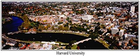 USA Massachusetts, Boston City, Cambridge Harvard University - 9.5x27 Panoramic Poster. Frame Dimensions 13.5x39 Deluxe Double Matted with Black Metal Frame #6010