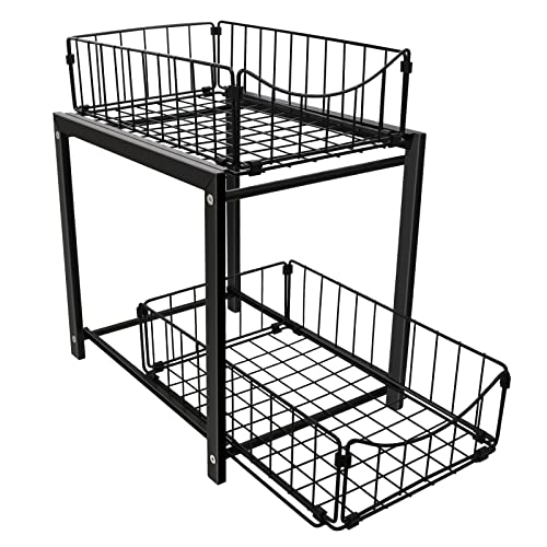 Under Sink Storage, 2 Tier Organizer with Sliding Drawer, Easy