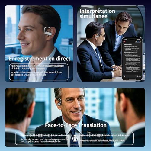 AI Real Time Translator Headphones, 8 Translation Modes with 198 Languages, 3 in 1 Headphones Language Translators, 60H Helmets Open Ear Bluetooth 6.1 for Travel, Meetings Black