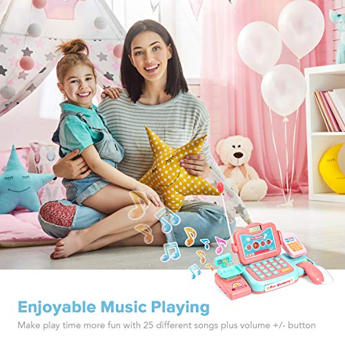Chuntianli Durable Cash Register Toy-Pretend Play Educational Toy Cash Register with Scanner, Sound, Music, Microphone, Calculator, Play Money & Grocery Toy for Kids, Toddlers & Preschoolers