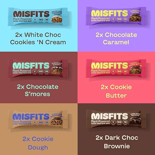 Misfits Vegan Protein Bar, Variety Pack, Plant Based Chocolate High