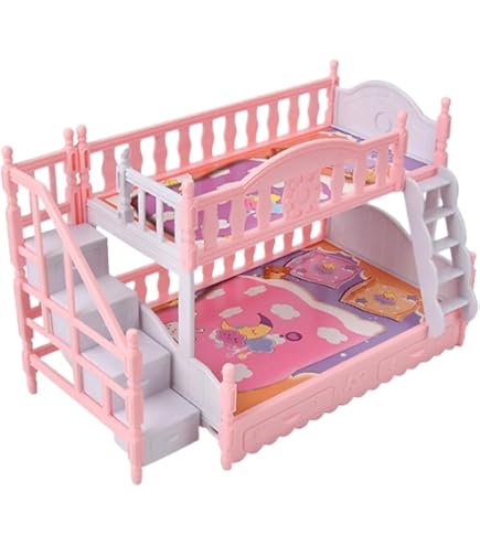 Generic Mini Ensemble de Lit en Bois pour Maison de Poupée, échelle 1:12, Détails Gravés Réalistes, Cadeau pour Garçons et Filles, 16x8x8.8cm