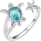 PINK TOWN Sea Turtle Starfish Ring Sea Star Summer Beach Jewelry Adjustable Cute Ring Ocean Series Vacation Sea Turtle Sea Star Ring Teen for Women