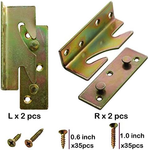 Ansoon 4 Sets No Mortise Bed Rail Brackets (70 Pcs Phillips Wood Screws Included)
