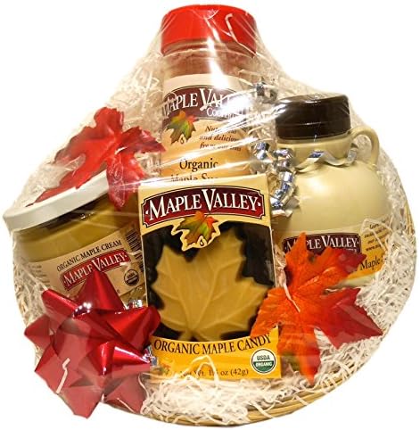 Maple Valley Certified Organic Holiday Gift Basket - Maple Syrup, Candy, Cream, Sugar