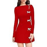 XXTAXN Women's Fall Long Sleeves Boat Neck Elegant Bow Y2k A Line Mini Dress