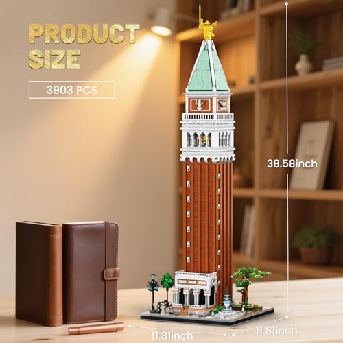 Reobrix Building Set for Adults YS-55013 Venice Landmark Tower San Marco Campanile Model Set, Creative Building Block Toy for Home, Great Gift for Teenagers Over 14 Years