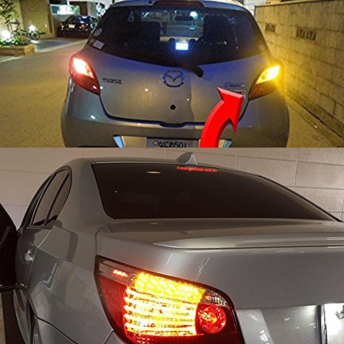 Makergroup 3157 T25 LED Light Bulbs Wedge Base Dual-Function Bulbs Amber Color 4W 12VDC for Automotive Tail Lights, Brake Lights,Reverse Lights,Turn Signal Lights Side, Maker Lights 2-Pack