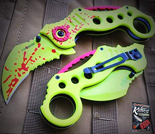New 1pc Pro Tactical Spring-Assisted Neon Green Karambit sharp Blade Knife w/Pocket Clip - 5" Closed for Home Camping Hunting Rescue by ProTactical"US
