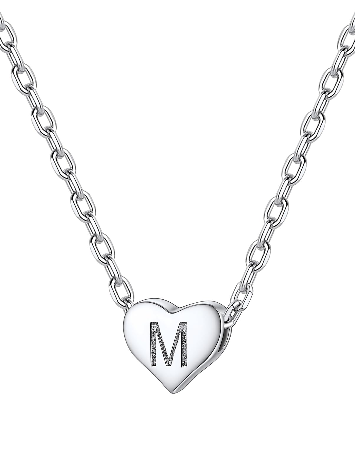 Sterling Silver Initial Necklace for Women - Heart Letter M Necklace