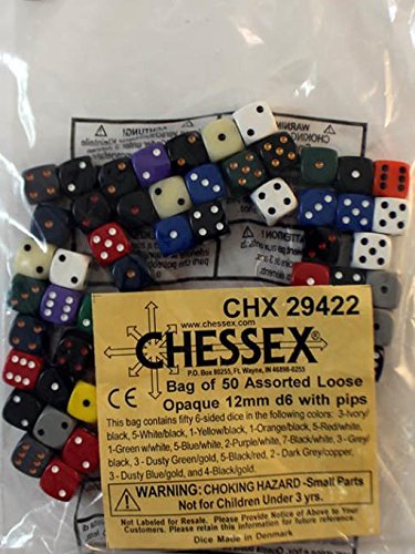 Chessex Opaque Dice: Assorted Bag of Small D6 (12mm, 50-Count) CHX29422