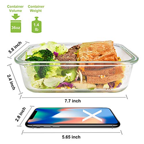 image for RENPHO [3-Pack, 36oz] Glass Meal Prep Containers - Glass Bento Box Div