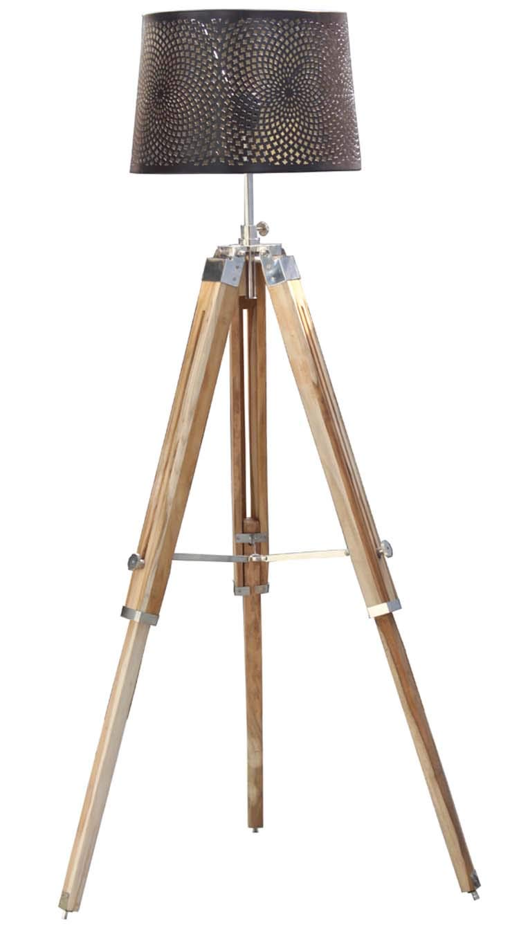 Teak Wood Tripod Floor Lamp Stand with Shade and Bulb Amazon.in Home & Kitchen