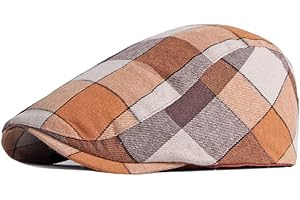Gudessly Mens Adjustable Colorful Striped Plaid Ivy Newsboy Cabbie Gatsby Golf Cap Flat Cotton Hat Thin Cap