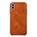 JISONCASE iPhone X Leather Case, for Apple iPhone X Genuine Leather Case iPhone 10 Back Cover Grip Shell Cases with Metallic Buttons, Brown (TC-IPX-05A20)
