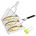 Aleath Portable Grill Basket, Stainless Steel BBQ Accessories Grilling Basket with Removable Handle, BBQ Tools for Fish, Shrimp,Vegetables, Kabob, Steak - Come with Basting Brush
