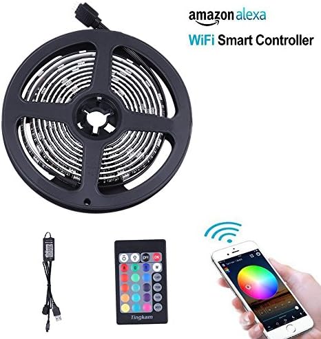 Tingkam 6.5ft (2M) LED Strip Lights compatible Alexa ,Wireless Wifi Smart Phone Controlled Light Strip Kits 150leds 5050 Waterproof strip Lights ,Working with Android and IOS ,without power supply