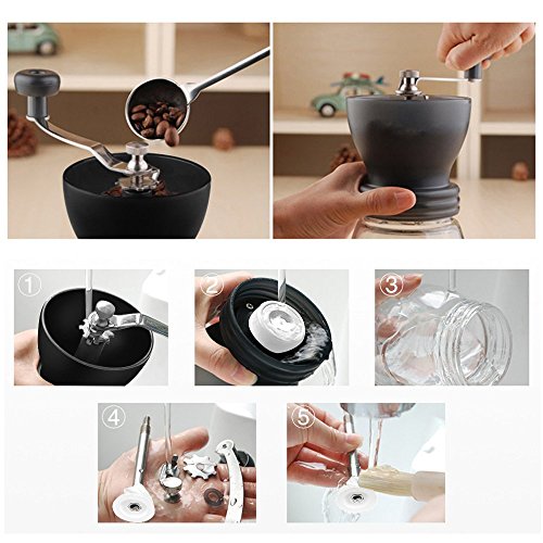 TRIPLE TREE Kaffeemühle Manuell Keramikmahlwerk, Tragbare Handkaffeemühle mit Einstellbaren Keramikgraten, Zwei Gläser… – Bild 6