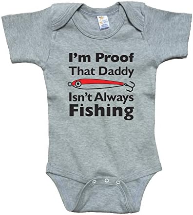 RoyalT Wardrobe "Proof Daddy Isn't Always Fishing" gray bodysuit black text (12-18)