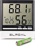 Humidity Monitor by Elroal - Digital indoor Hygrometer - Thermometer - Alarm Clock with LCD Display - Temperature Gauge Humidity Meter for Home or Greenhouse, Basement or Office