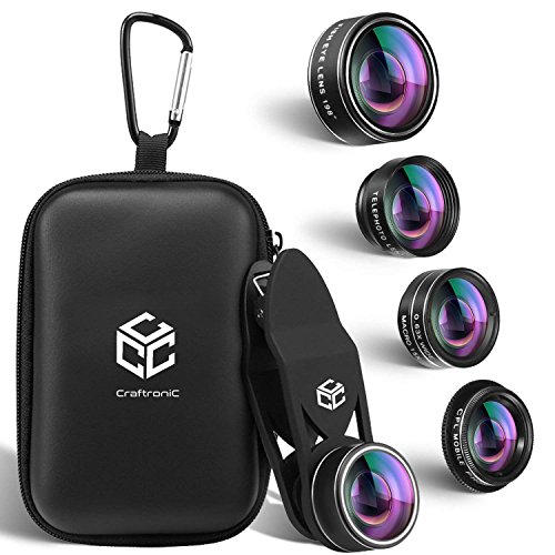 5 in 1 Mobile Camera Lens Kit Pro - Universal Set for iPhone, Samsung, Tablets - 2X Zoom Telephoto, 198Â° Fisheye, 0.63X Super Wide Angle, 15X Macro & Kaleidoscope CPL Filter for Cell Phones with Case