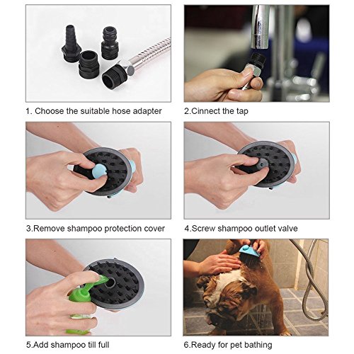 DELE Pet Shower Sprayer, Pet Bathing Tool for Dog Combines Handheld Bathe Shampoo Massage with 47 Inch Stainless Steel Hose and 4 Hose Adapters Indoor and Outdoor Use
