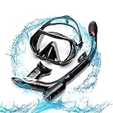 FYU Snorkel Set with Tempered Glass Dry Top Snorkel Set/Anti-Fog Lens, Diving Mask for Adults Women Men Snorkeling Diving