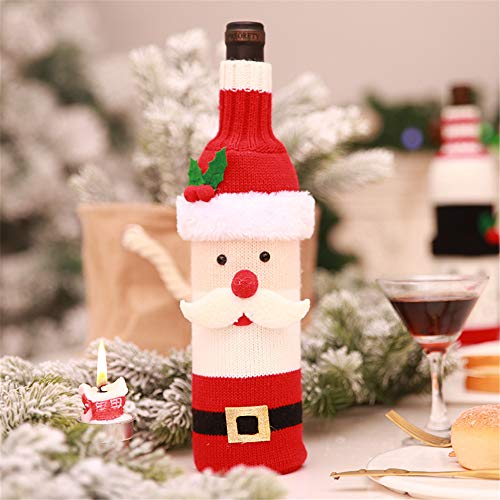 Christmas Wine Bottle Cover Santa Claus Snowman Knitted Wine Bottle Bag Cover for Xmas Gift Dinner Party Table Holiday Decoration (B)