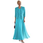 2 Pieces Mother of The Bride Dresses for Women Laces Mother of The Groom Dress 3/4 Sleeve Chiffon Formal Evening Dresses
