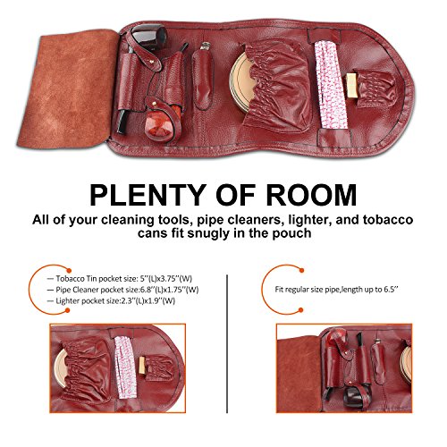Handmade Genuine Leather Pipe Tobacco Pouch Bag Organize Case Pipe Tool lighter Holder Pocket for 2 pipe Vintage Unisex (Claret)