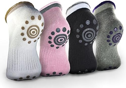 LEGERS Super Antiskid Yoga Socks, 90% Cotton High Permeability No Slip Yoga Pilates Socks with Grips Cotton for Women or Girls (4 Pair)
