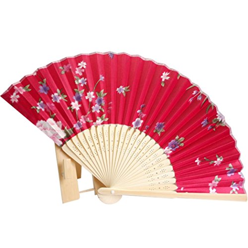 Luweki 1PC Japanese Cherry Blossom Folding Hand Dancing Wedding Party Decor Fan (Red) - Thumbnail 2