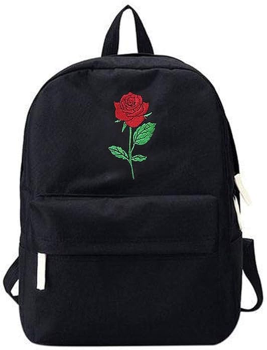 VHVCX Backpack Women Canvas Rose Flower Embroidery Student Teenage